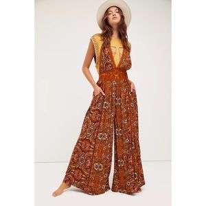 FREE PEOPLE Cosmos Orange Paisley Jumpsuit
